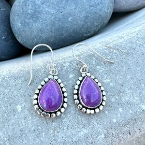 Sundance purple copper turquoise EARRINGS sterling silver teardrop stone gem big